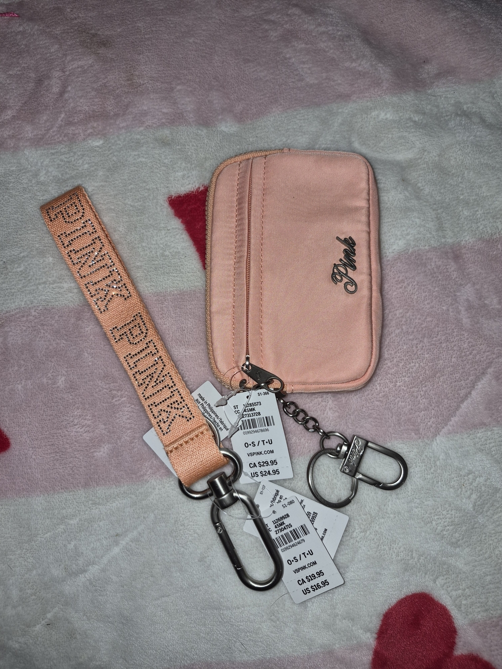 PINK Victoria's Secret Peach Pink Key & Card Holder Wristlet with Branded Strap